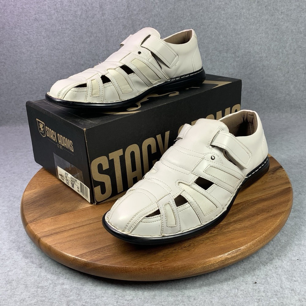 Stacy Adams Men 12 M Dress‎ Sandals White Breathable Faux Leather 24787-100